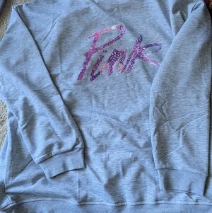 Pink Logo Light Gray Women's Crew Neck Sweater
